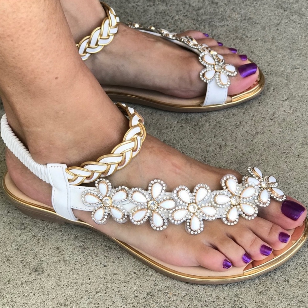 Italina Marigold Yellow Floral Rhinestone Summer Sandal 7 - Picture 8 of 10